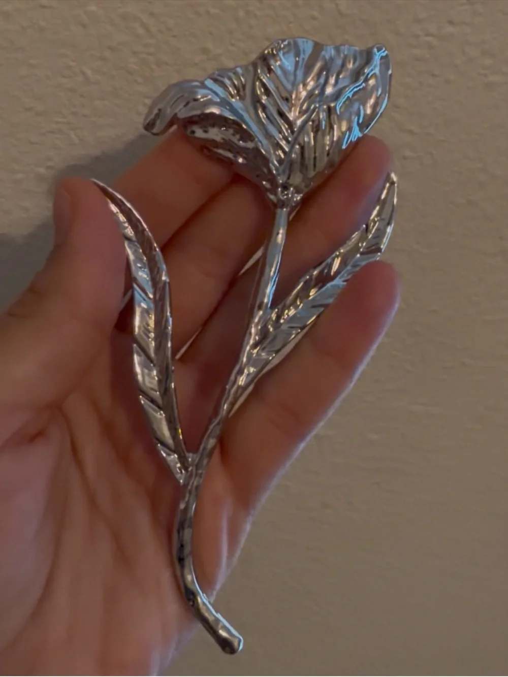 Moonlit Tulip Silver Floral Pin